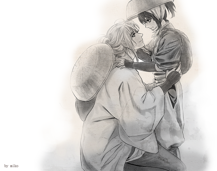 2boys, alternative_age, black_hair, child, duo, gintama, hat, high_ponytail