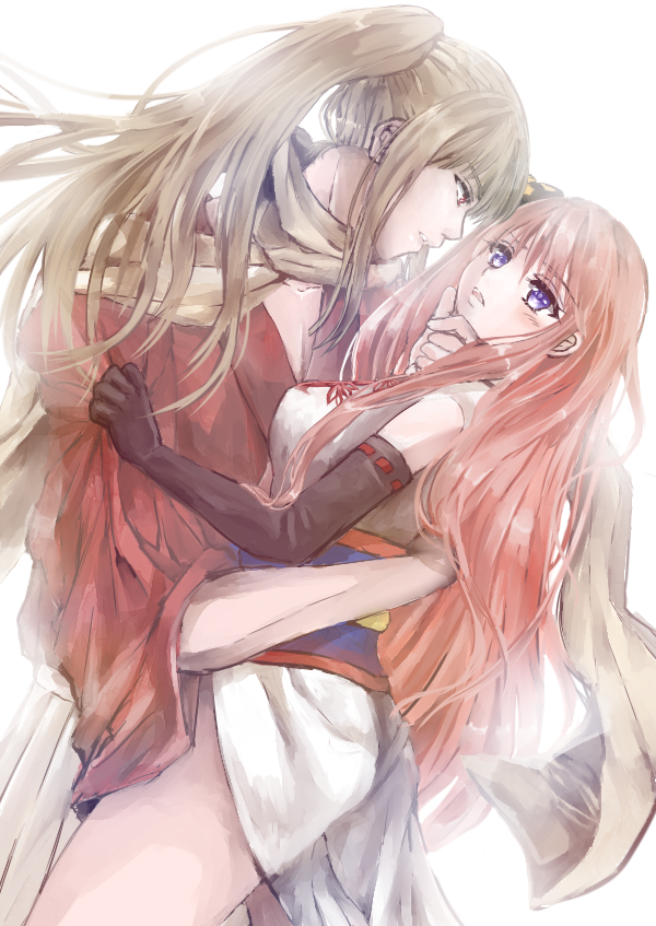 alternative_age, alternative_costume, alternative_hairstyle, blue_eyes, blush, brown_hair, chin_in_hand, couple