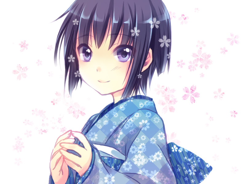 4:3_aspect_ratio, black_hair, blush, cherry_blossom, crois&eacute;e_in_a_foreign_labyrinth, kimono, kyouya_(hoshikago_shoujo), short_hair
