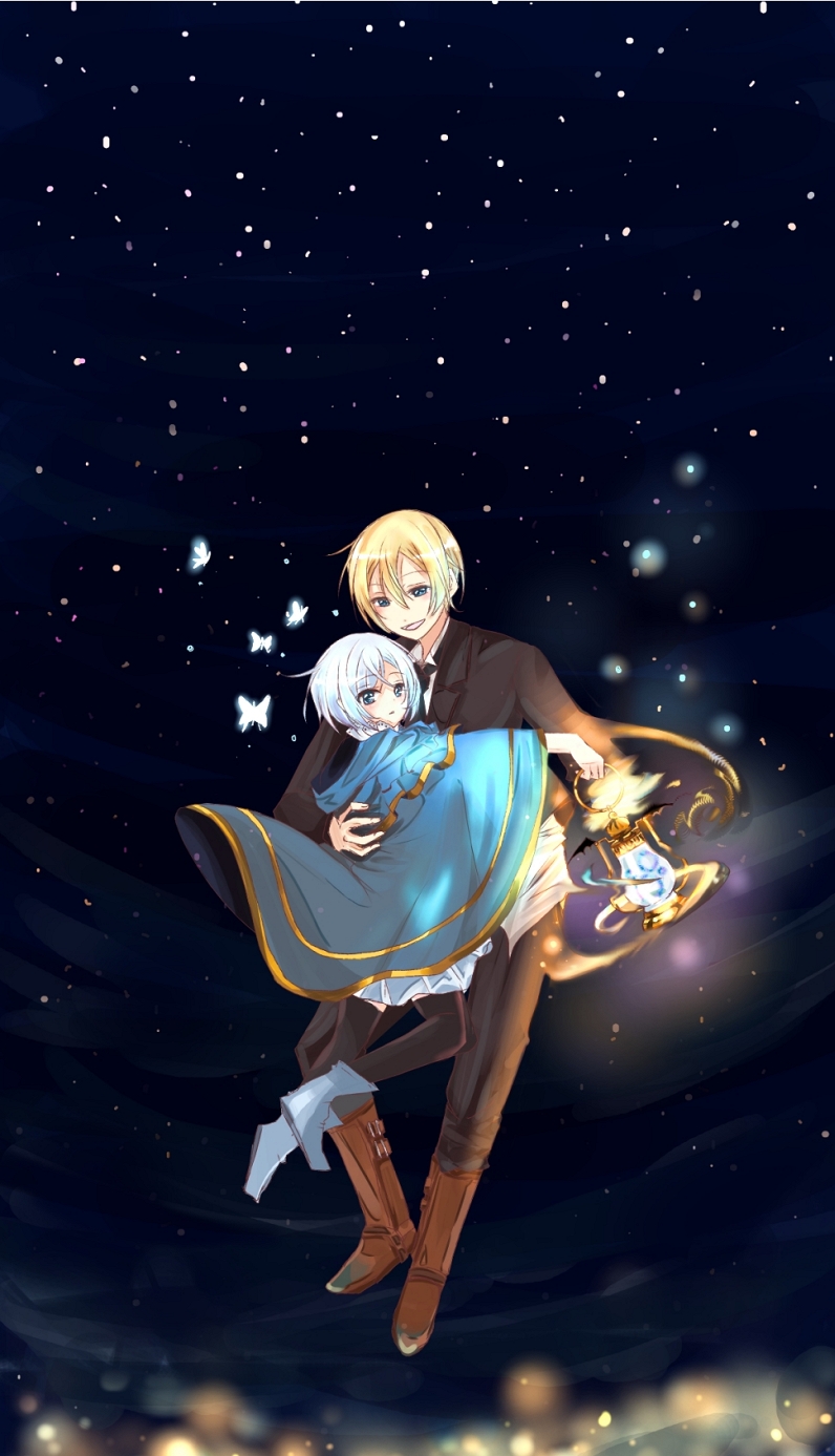 blonde, blue_eyes, boots, cloak, high_resolution, hoodie, lumiere, majo_no_shinzou, mika, pants, si_(pixiv_3752227), smile, white_hair, wings