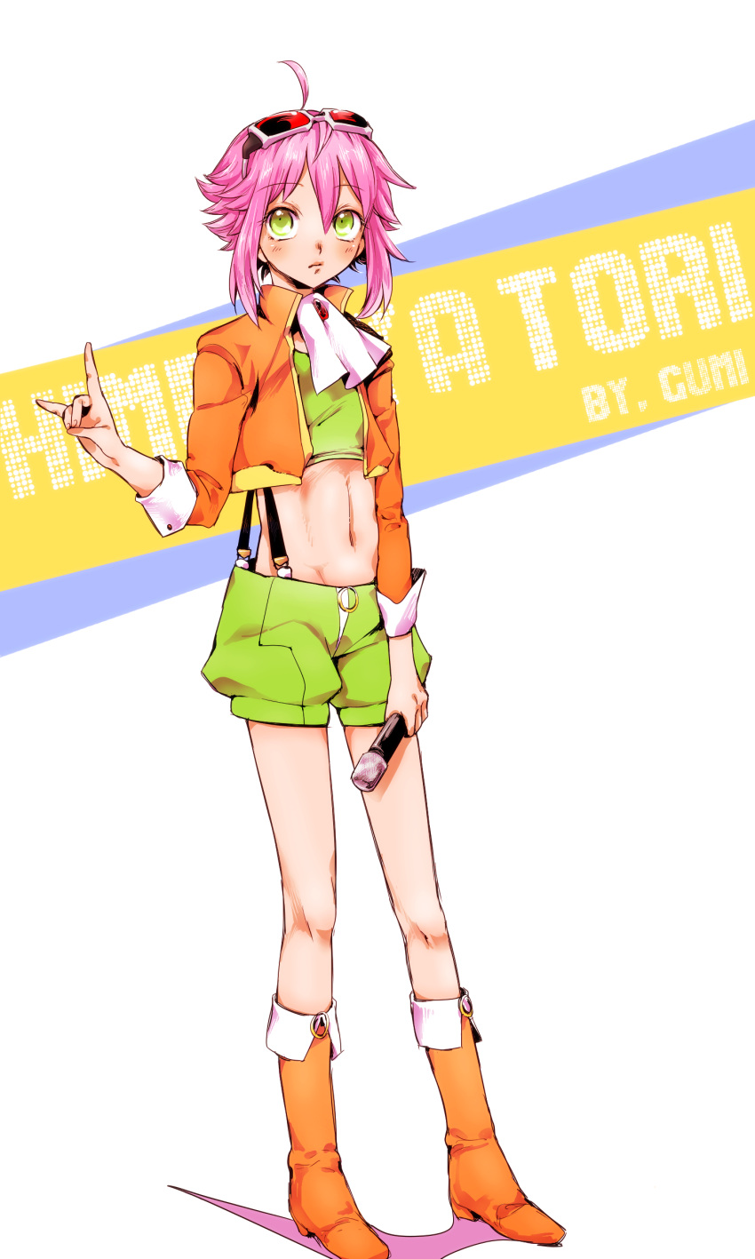 1boy, \m/, absurdres, ahoge, androgynous, blush, boots, character_name