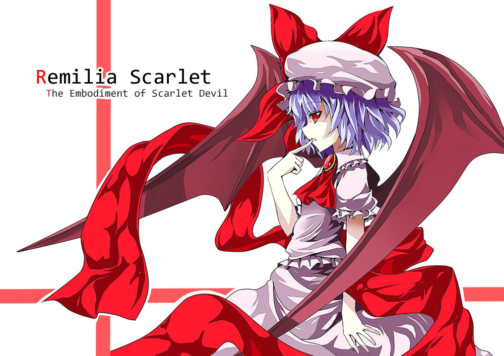blue_hair, hat, mizuno_(artist), red_eyes, remilia_scarlet, short_hair, touhou, wings