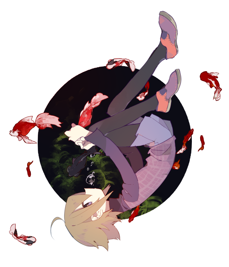 ahoge, animal, blonde, higa_(pixiv_7423433), short_hair, skirt, sweater, underwater, urotsuki, violet_eyes, yume_2kki