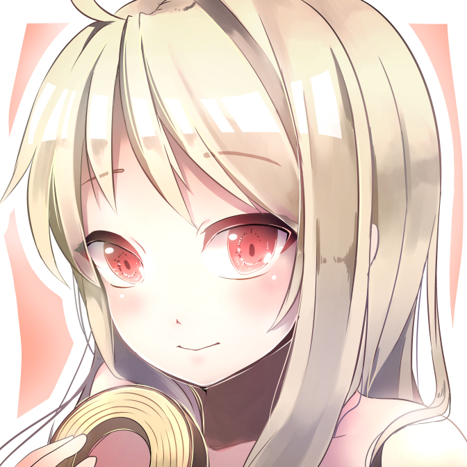 1:1_aspect_ratio, blonde, blush, food, long_hair, negima_purin, red_eyes, shiina_mashiro