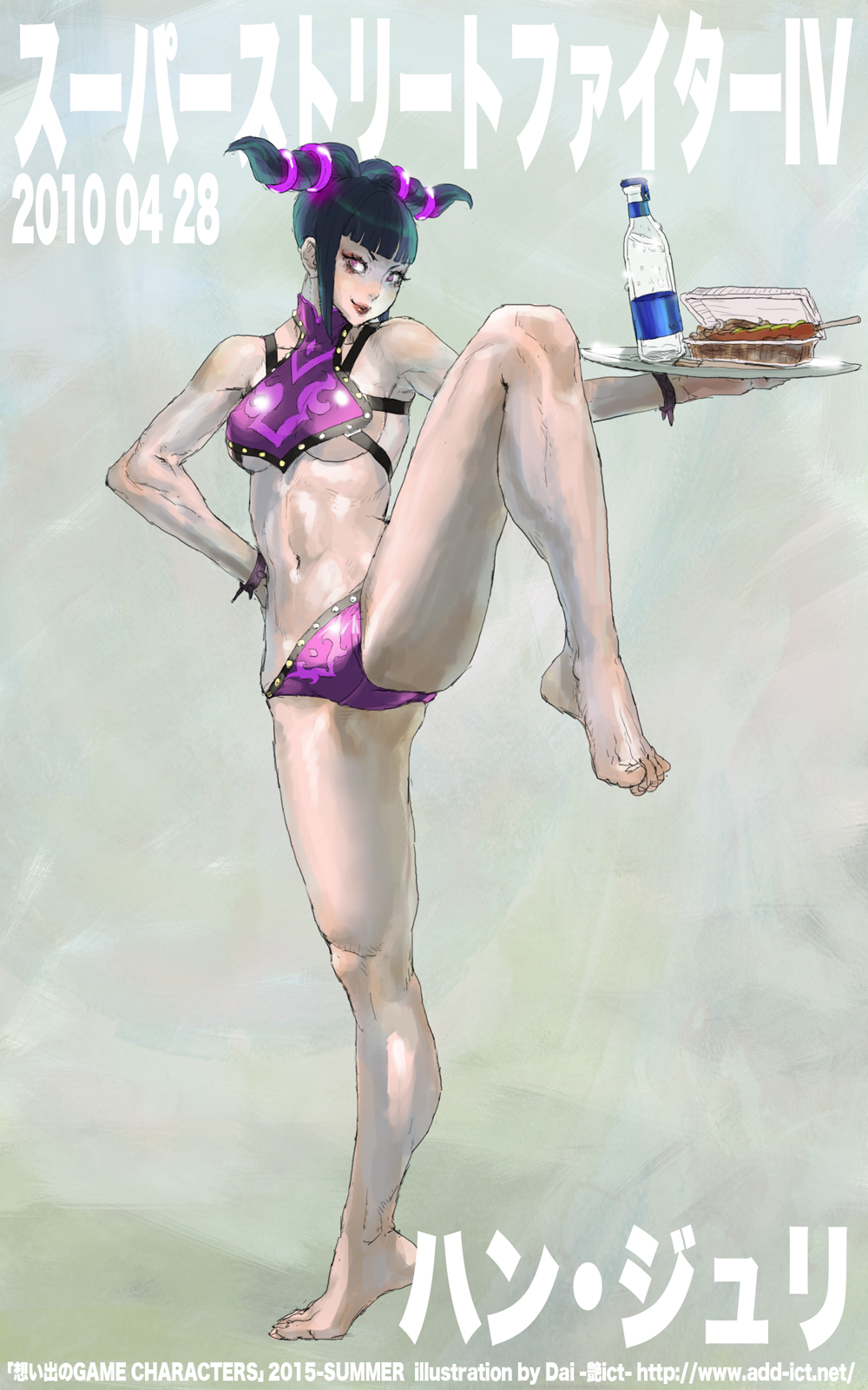 barefoot, bikini, black_hair, bracelet, breasts, capcom, cleavage, daichan_mona
