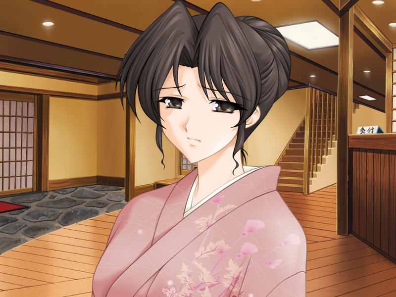 4:3_aspect_ratio, akashi_natsuko, black_eyes, brown_hair, ceiling, censored, closed_mouth, female