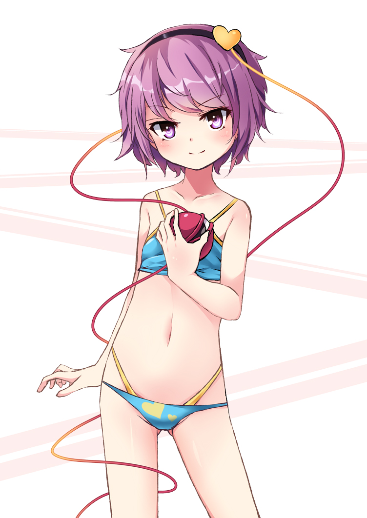 1girl, arai_togami, bikini, blue_bikini, collarbone, contrapposto, hair_ornament, heart