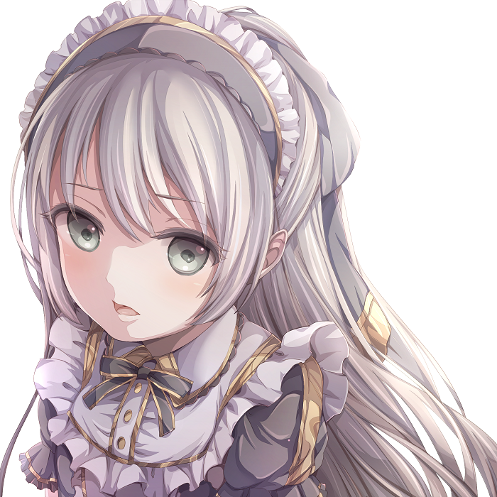 1girl, apron, grey_eyes, long_hair, looking_at_viewer, maid, maid_apron, maid_headdress, original, portrait, silver_hair, simple_background, solo, tsukasa_shodo, white_background
