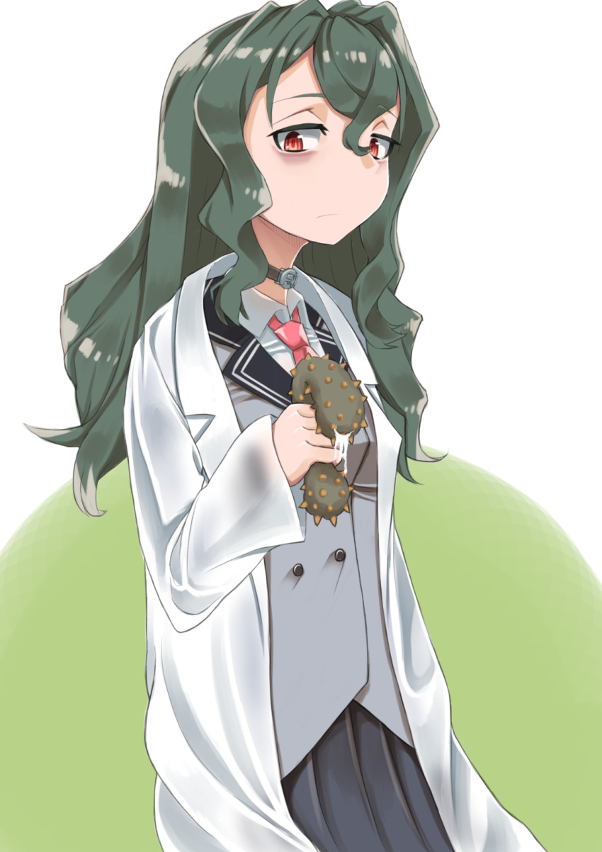 choker, commentary_request, fuwa_hyouka, green_hair, highres, labcoat, nabeo, red_eyes