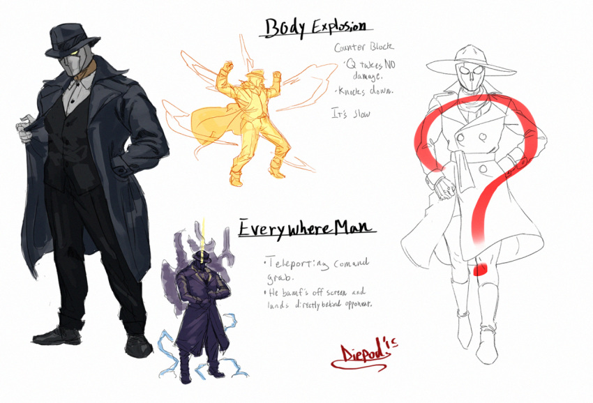 alternate_headwear, character_sheet, diepod, english, fedora, formal, hat, mask
