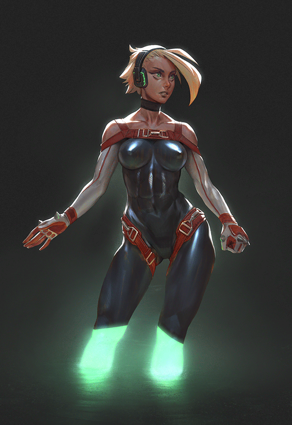 1girl, abs, animated, animated_gif, bare_shoulders, blonde_hair, blue_eyes, breasts