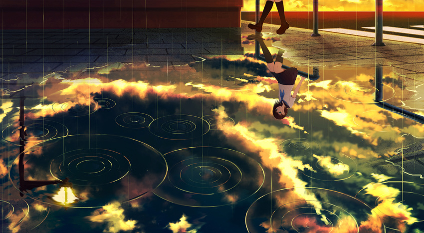 1girl, aya_(star), clouds, original, reflection, scenery, sunset