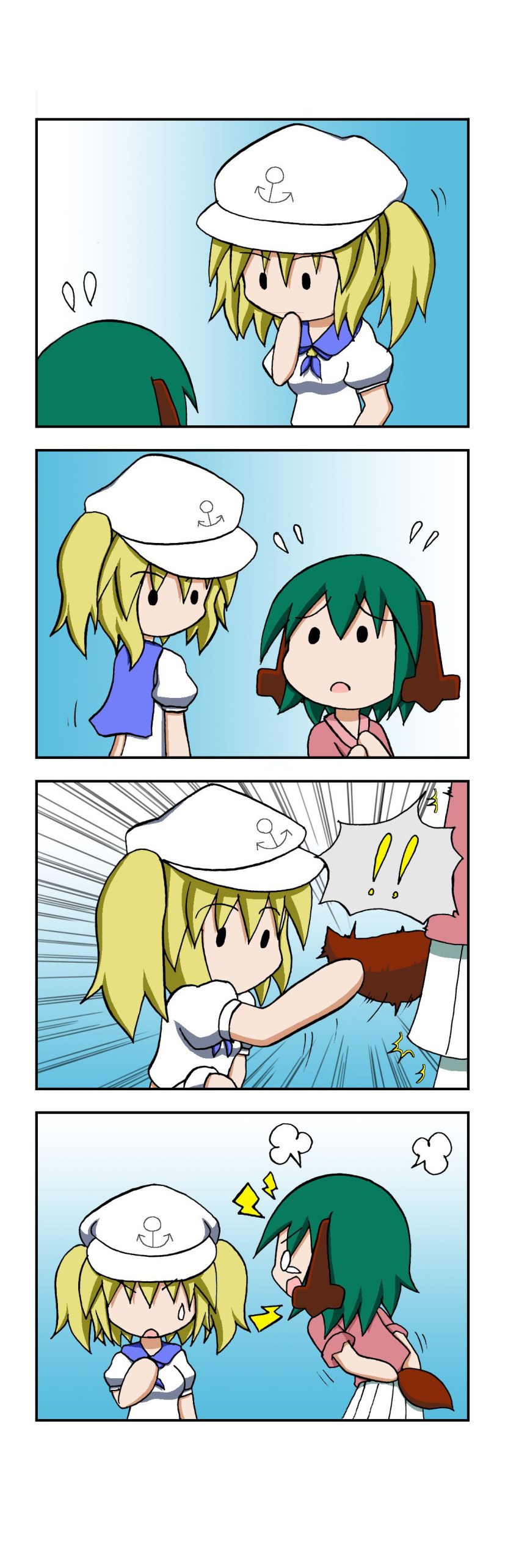 4koma, absurdres, animal_ears, chibi, comic, green_hair, highres, kasodani_kyouko