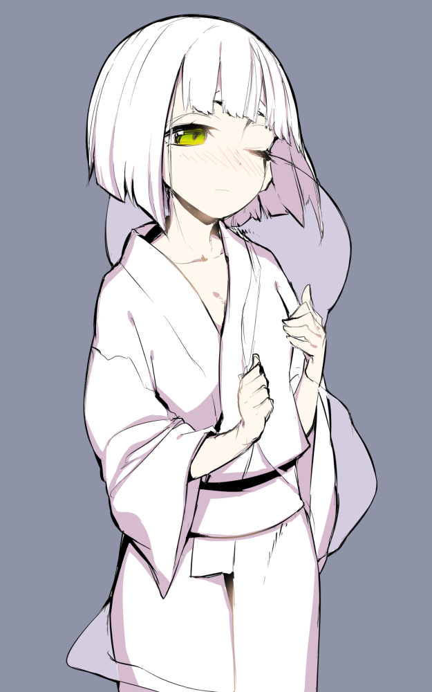 1girl, alternate_costume, blush, collarbone, green_eyes, japanese_clothes, kimono, konpaku_youmu