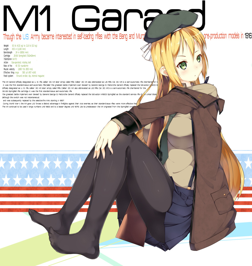 1girl, absurdres, american_flag, english, girls_frontline, gun, highres, m1_garand