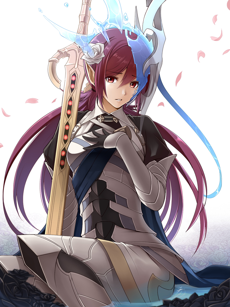 armor, artist_request, cape, commentary_request, fire_emblem, fire_emblem_if, flower, gloves