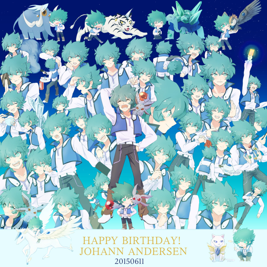 1:1_aspect_ratio, animal, aqua_hair, belt, big_cat, bird, black_pants, cat