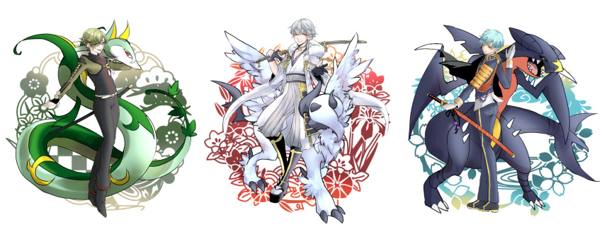 absol, amber_eyes, anthropomorphization, asymmetrical_bangs, bangs, closed_mouth, crossover, fingerless_gloves