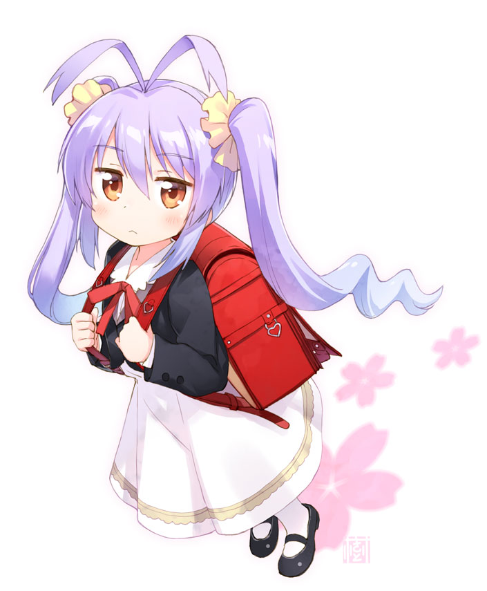 1girl, antenna_hair, backpack, bag, blush, hair_ribbon, kito_(sorahate), long_hair