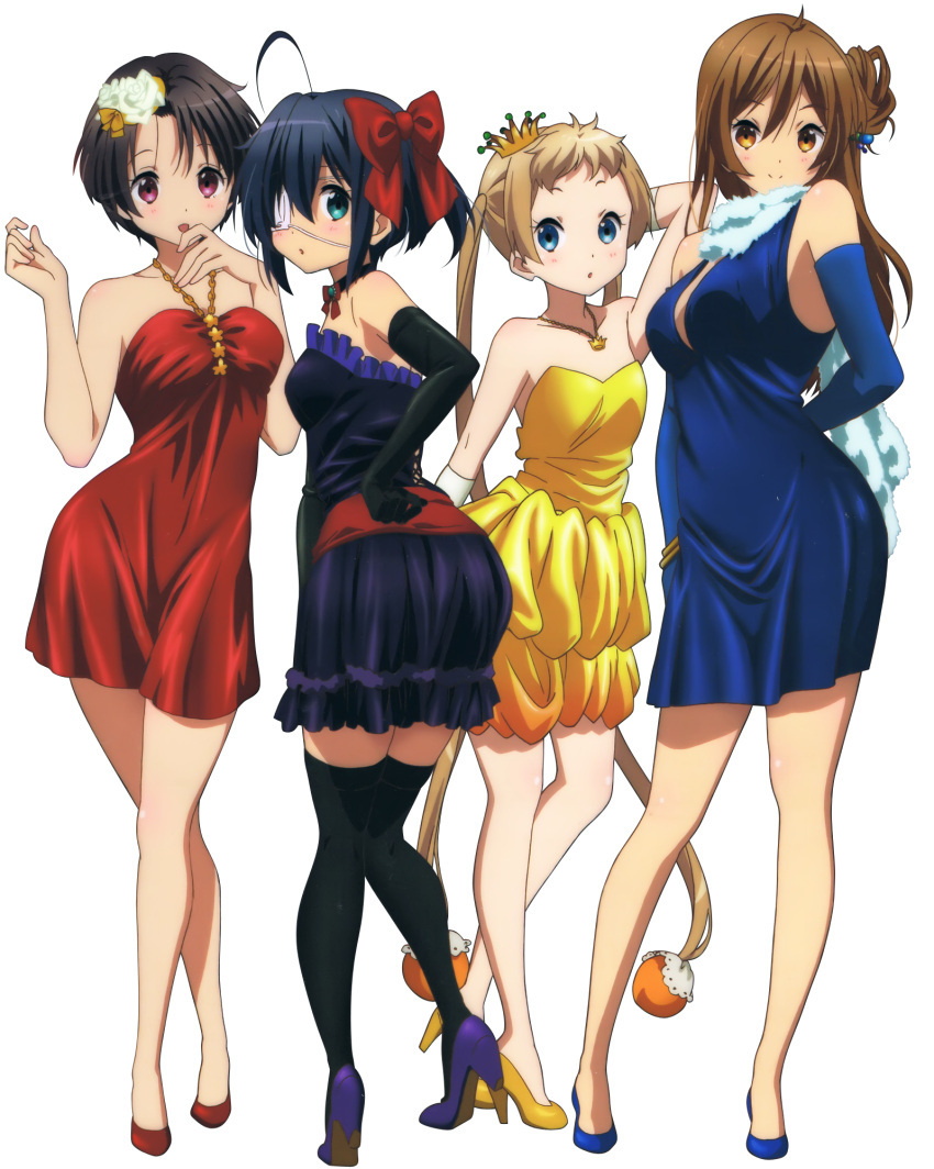 4girls, chuunibyou_demo_koi_ga_shitai!, dekomori_sanae, dress, extraction, highres, multiple_girls, nibutani_shinka, takanashi_rikka, transparent_background, tsuyuri_kumin