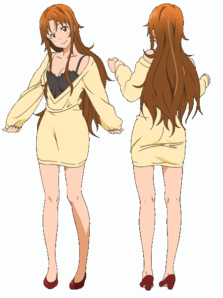 adachi_shingo, back, bangs, bare_knees, breasts, clavicle, cleavage, closed_mouth