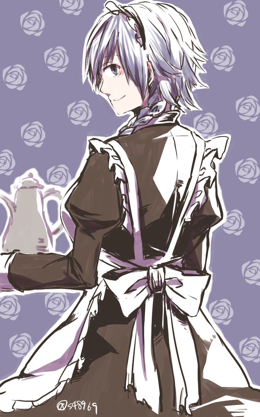 blue_eyes, female, floral_background, flower, headdress, high_resolution, izayoi_sakuya, maid