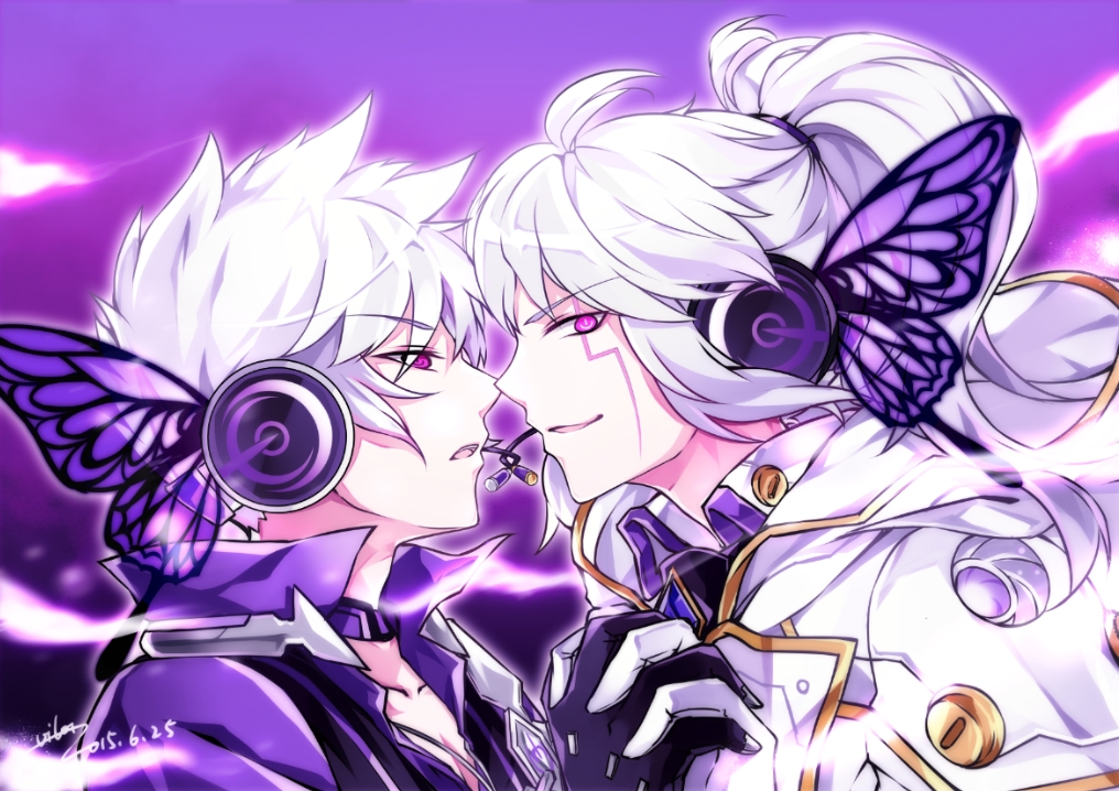 add_(elsword), black_gloves, black_handwear, dated, elsword, facial_mark, gloves, headphones