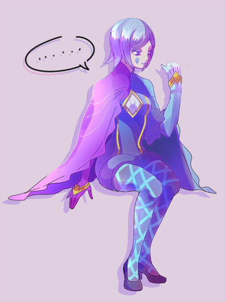 ..., 1girl, blue_eyes, blue_hair, blue_skin, bridal_gauntlets, cape, cleavage_cutout