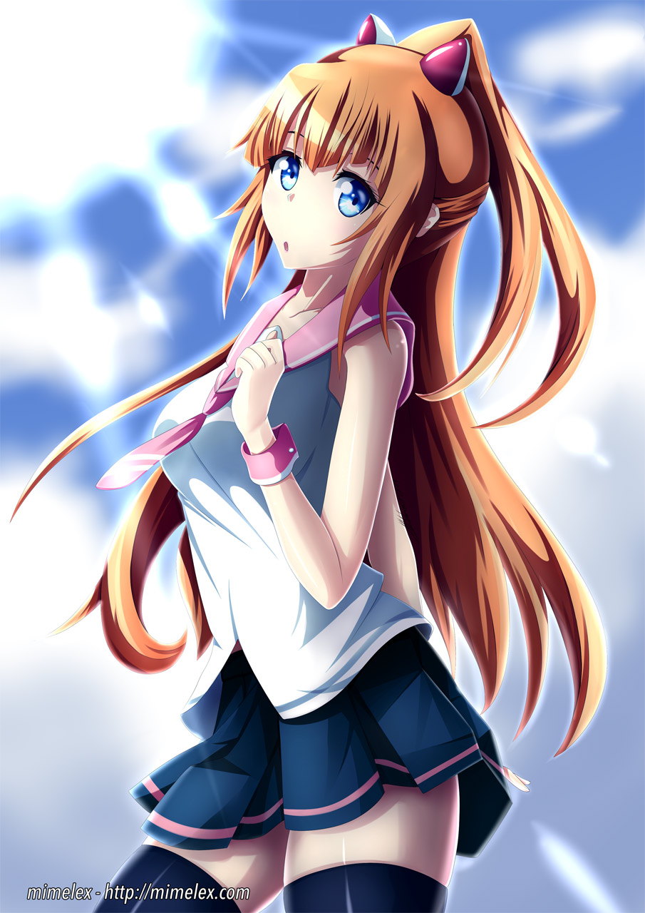 1girl, blue_eyes, hair_ornament, half_updo, highres, kinushima_michiru, long_hair, mimelex