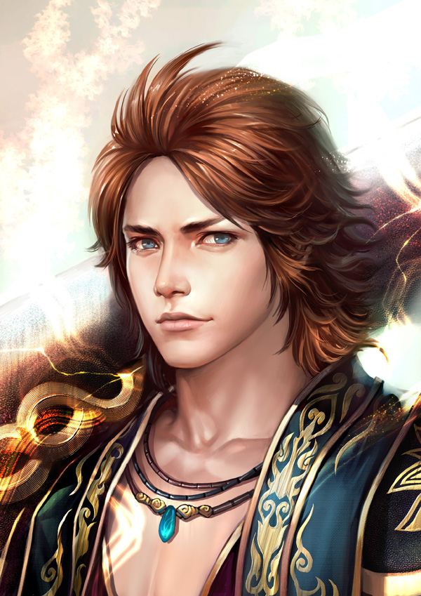 1boy, blue_eyes, brown_hair, cdash817, jewelry, necklace, shin_sangoku_musou, sima_zhao