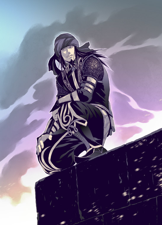 1boy, black_hair, facial_hair, hitaki, jia_xu, mustache, shin_sangoku_musou, solo