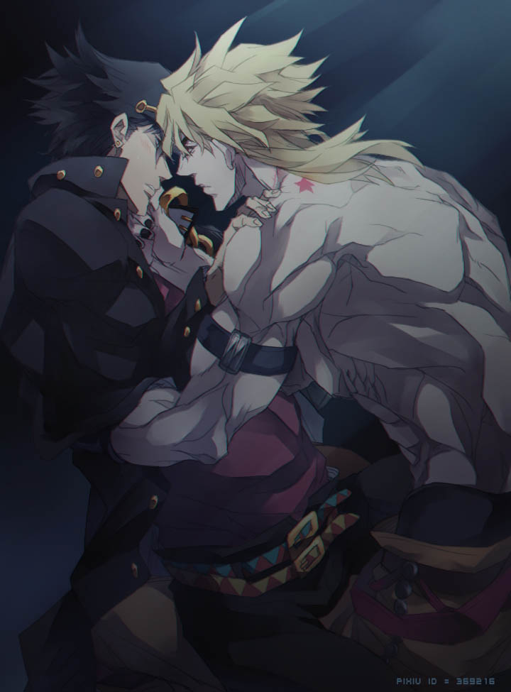2boys, ankai_(rappelzankai), birthmark, blonde_hair, dio_brando, hat, joestar_birthmark, jojo_no_kimyou_na_bouken