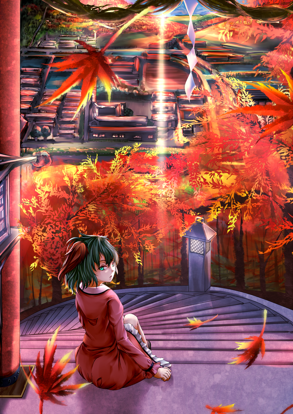1girl, animal_ears, building, commentary_request, day, dress, frilled_dress, frills