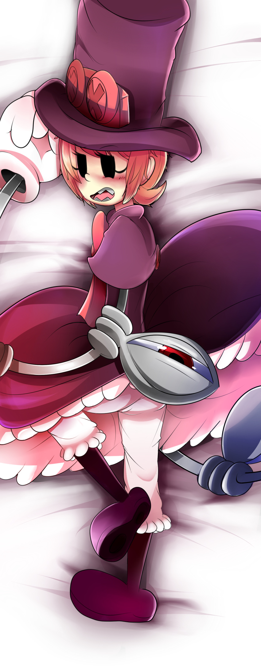 1girl, absurdres, blush, bow, captainkirb, dakimakura, dress, extra_eyes