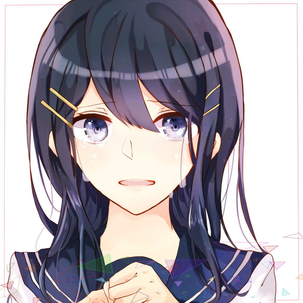1:1_aspect_ratio, black_hair, blue_eyes, crying, dangan_ronpa_(series), hair_ornament, hairpin, hinata_(hinata_bokko)