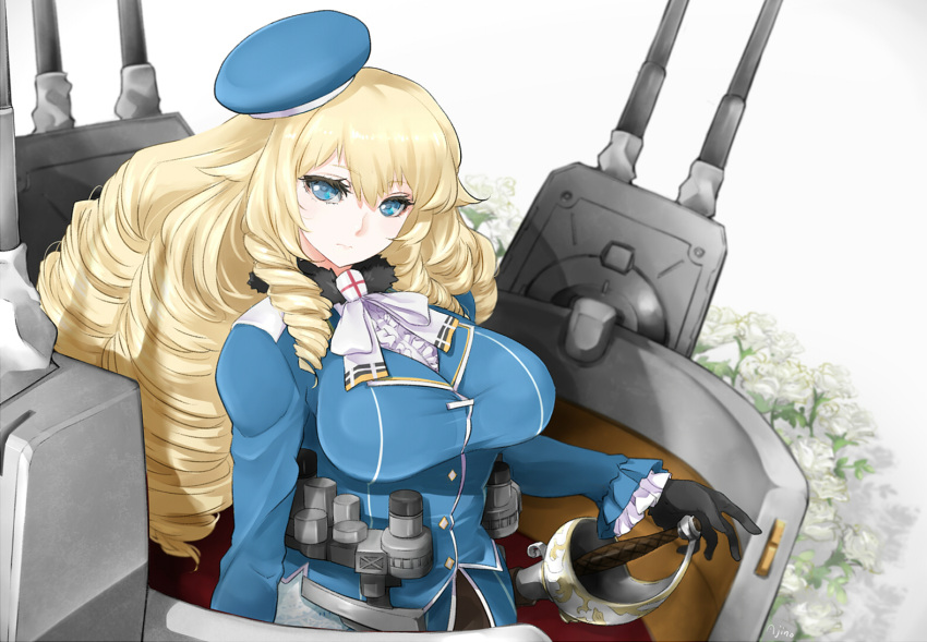 1girl, ajino_(sakanahen), alternate_hairstyle, atago_(kantai_collection), black_gloves, black_legwear, blonde_hair, blue_eyes