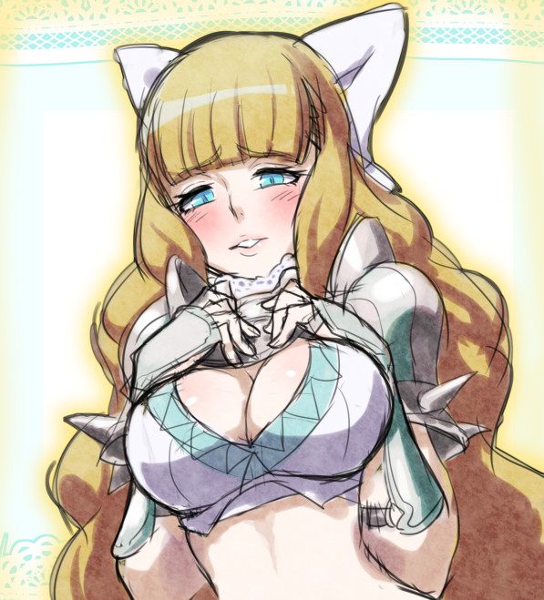 1girl, blush, bow, breasts, charlotte_(fire_emblem), cleavage, curvaceous, fire_emblem
