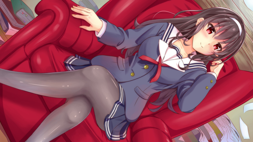 16:9_aspect_ratio, blush, book, brown_hair, hairband, high_resolution, kasumigaoka_utaha, kuruton_(pixiv3686799)