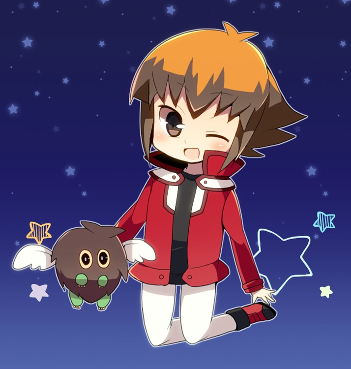 boots, brown_hair, jacket, male, one_eye_closed, open_mouth, pants, pixiv_id_955592