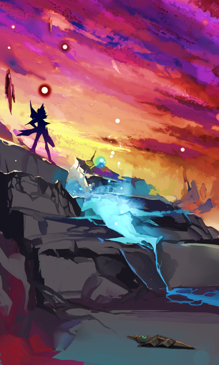 blonde, emperor's_key, heterochromia, high_resolution, male, multicolored_hair, sky, spiky_hair