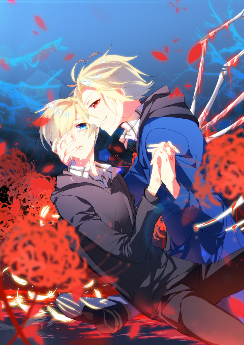 2boys, black_(kekkai_sensen), duo, high_resolution, kekkai_sensen, male, mimosa, multiple_boys