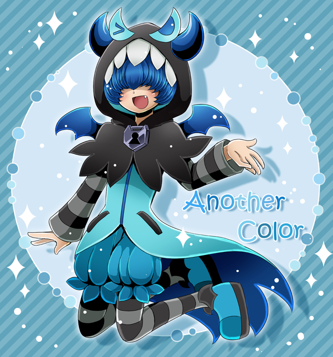 alternative_color, bangs_over_eyes, blue_hair, cokata, english_text, go!_princess_precure, lock_(pretty_cure), male