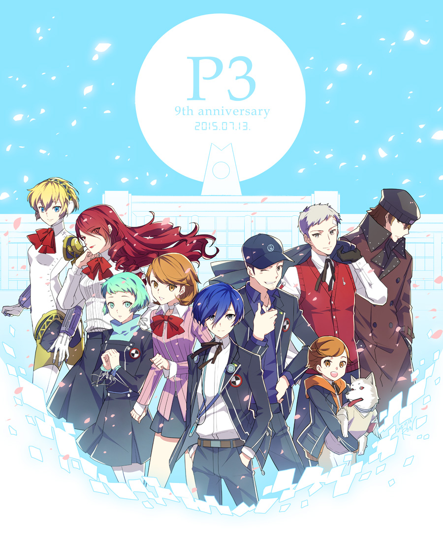 4girls, 5boys, aegis, aegis_(persona), amada_ken, android, anniversary, aqua_hair