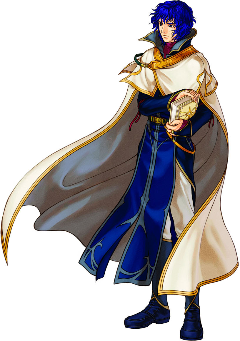 1boy, blue_eyes, blue_hair, book, boots, cape, fire_emblem, fire_emblem:_akatsuki_no_megami, kita_senri, pelleas, solo, white_background