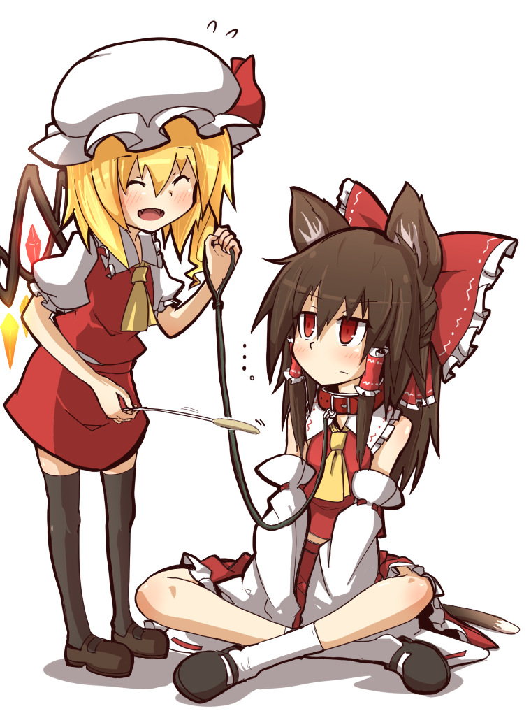 ..., 2girls, animal_ears, ascot, black_legwear, blonde_hair, blush, bow