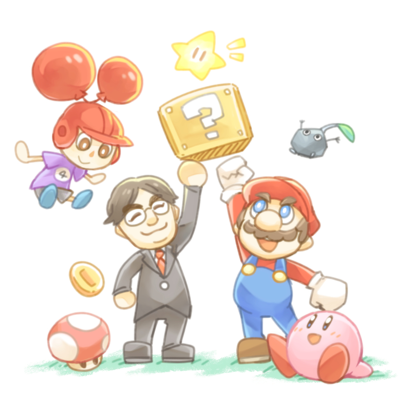 ?_block, balloon_fight, coin, doubutsu_no_mori, iwata_satoru, kirby, kirby_(series), mario