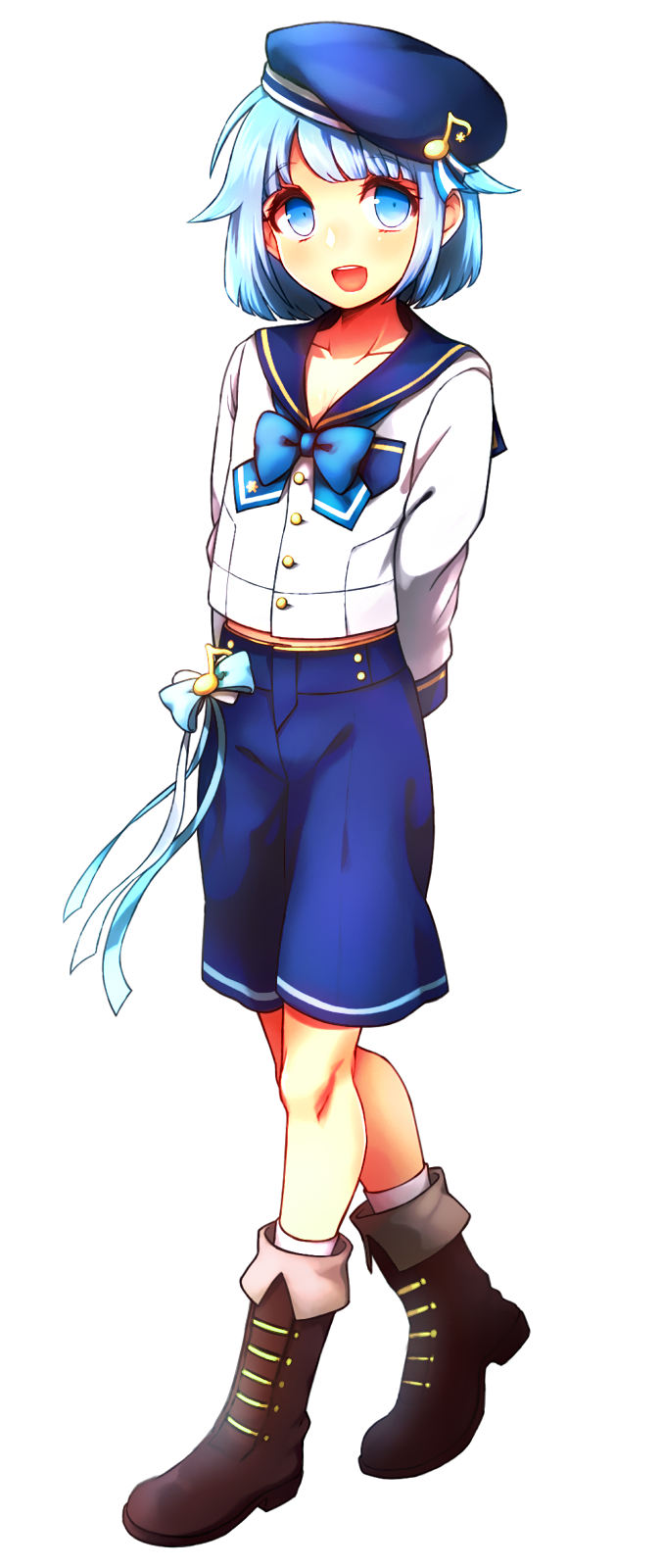 blue_eyes, blue_hair, blush, boots, ensemble_stars!, hat, hat_ribbon, highres