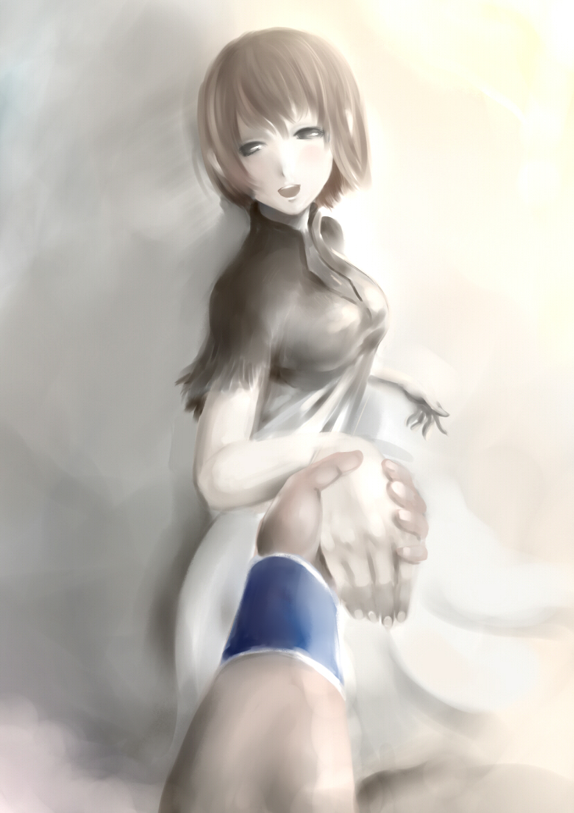 blush, brown_hair, dress, hand_holding, holding_hands, ico, ico_(character), ico_(game)