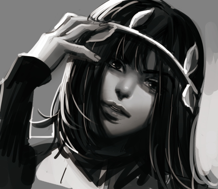 1boy, androgynous, bangs, greyscale, hair_ornament, jojo_no_kimyou_na_bouken, jojolion, leaf_hair_ornament
