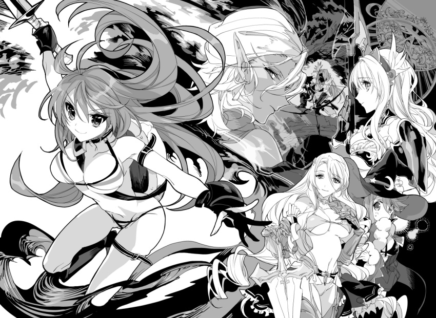 6+girls, armor, bikini, bikini_armor, bikini_warriors, bow_(weapon), breasts, dark_elf_(bikini_warriors)